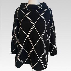Chico's Black and White Grid Pattern Turtleneck Sweater size 1